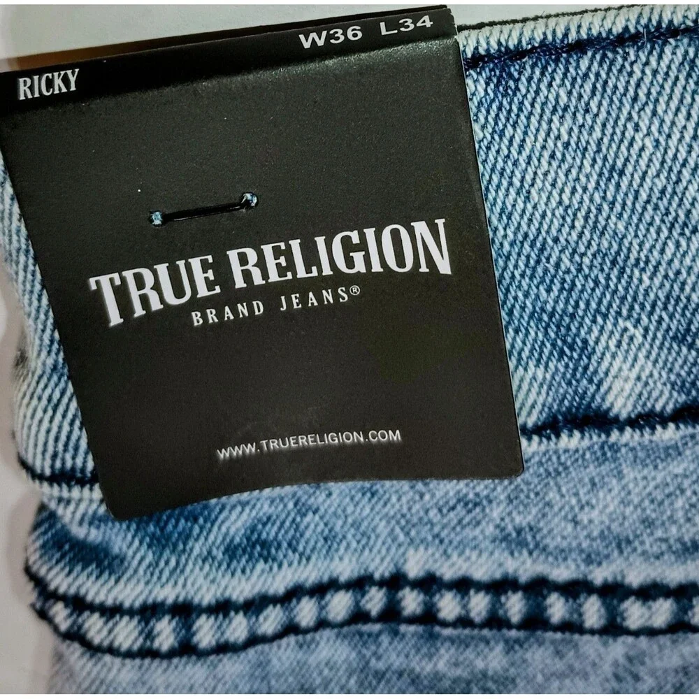 TRUE  RELIGION Light Wash Denim Cotton Relaxed Straight Flap Jeans (XP0053) NEW